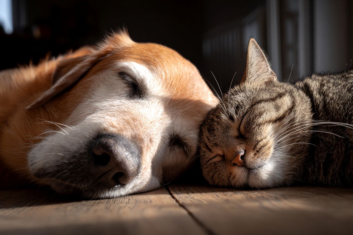 Dog and cat lying in the sun